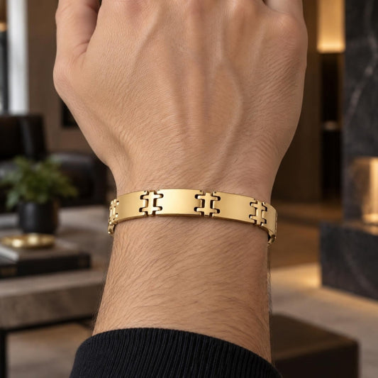 Stainless Steel Solid Bracelet, Polished, Golden Finish