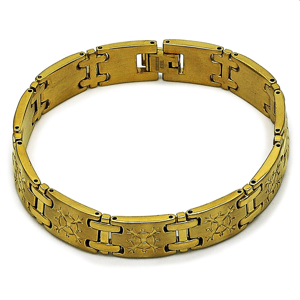 Oro Laminado Solid Bracelet, Gold Filled Style Diamond Cutting Finish, Golden Finish