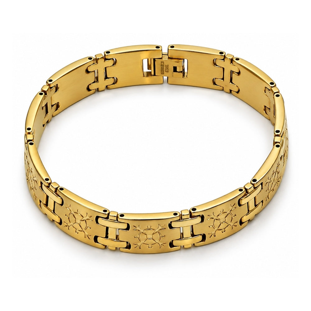 Oro Laminado Solid Bracelet, Gold Filled Style Diamond Cutting Finish, Golden Finish