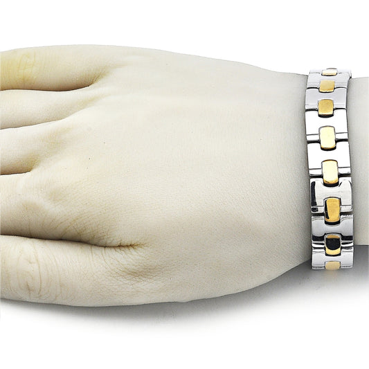Stainless Steel Solid Bracelet, Polished, Two Tone