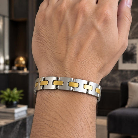 Stainless Steel Solid Bracelet, Polished, Two Tone