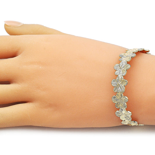 Oro Laminado Individual Bangle, Gold Filled Style Flower Design, Diamond Cutting Finish, Golden Finish