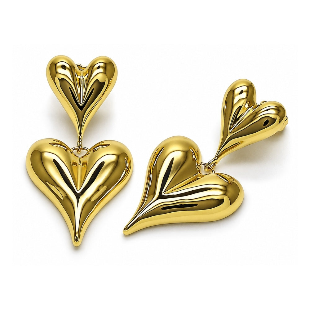 Oro Laminado Stud Earring, Gold Filled Style Heart Design, Polished, Golden Finish
