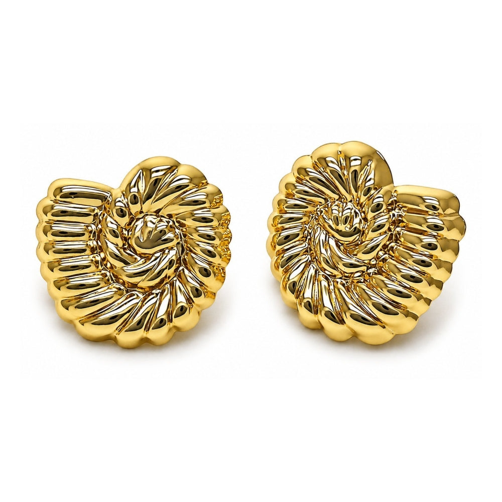Oro Laminado Stud Earring, Gold Filled Style Snail Design, Polished, Golden Finish