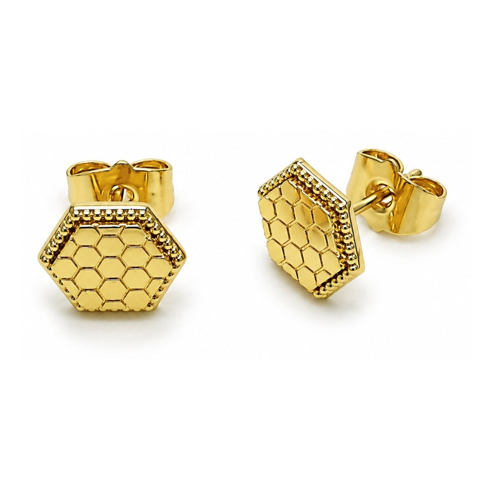 Oro Laminado Stud Earring, Gold Filled Style Diamond Cutting Finish, Golden Finish