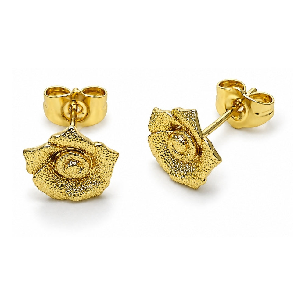 Oro Laminado Stud Earring, Gold Filled Style Flower Design, Matte Finish, Golden Finish