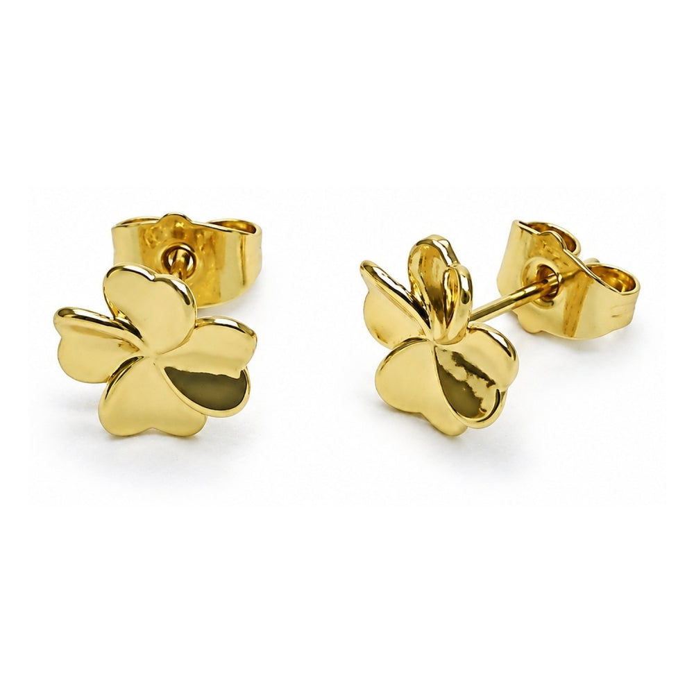 Oro Laminado Stud Earring, Gold Filled Style Four-leaf Clover and Heart Design, Polished, Golden Finish