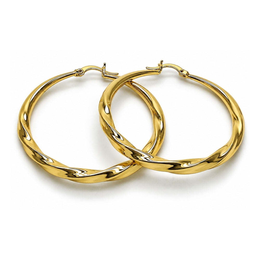 Oro Laminado Large Hoop, Gold Filled Style Hollow and Twist Design, Polished, Golden Finish
