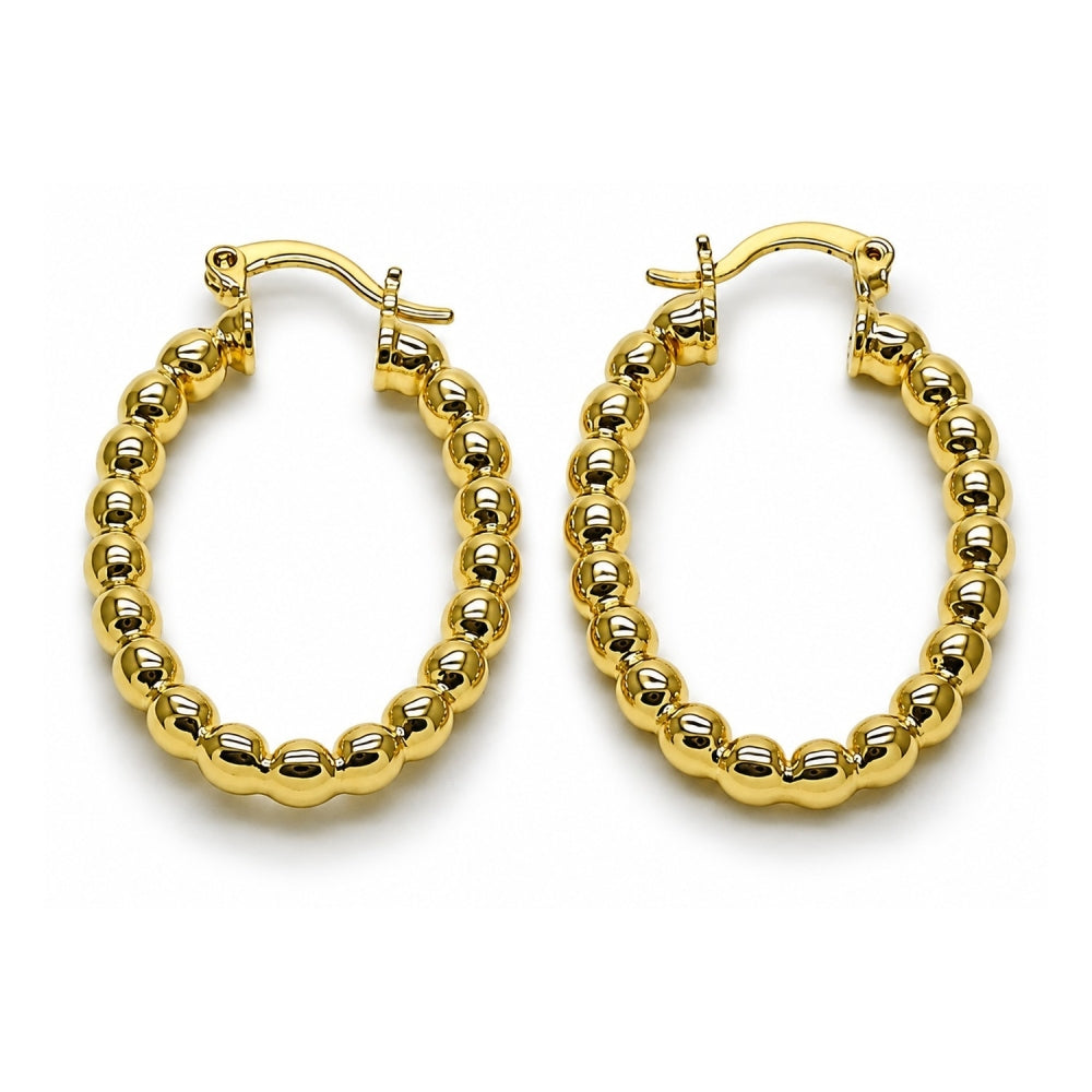 Oro Laminado Small Hoop, Gold Filled Style Hollow and Ball Design, Polished, Golden Finish
