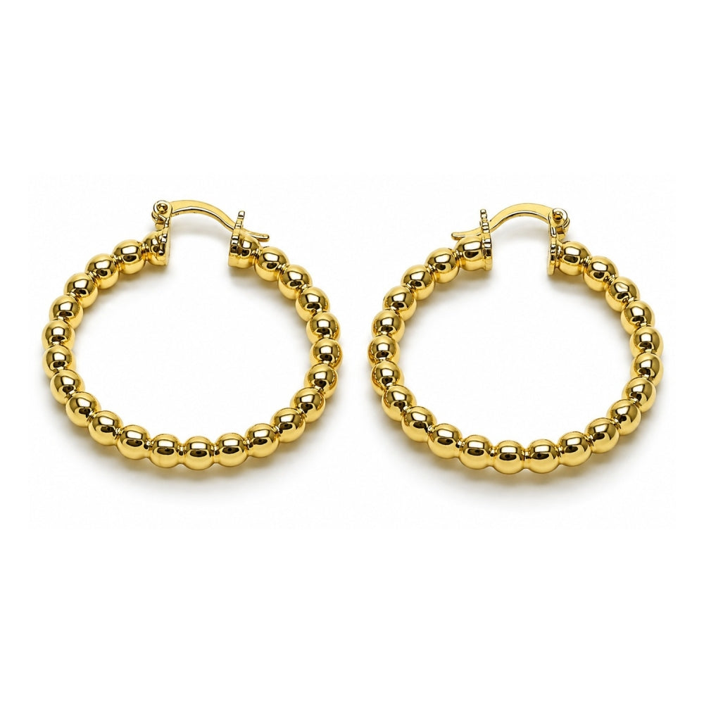 Oro Laminado Small Hoop, Gold Filled Style Hollow and Ball Design, Polished, Golden Finish