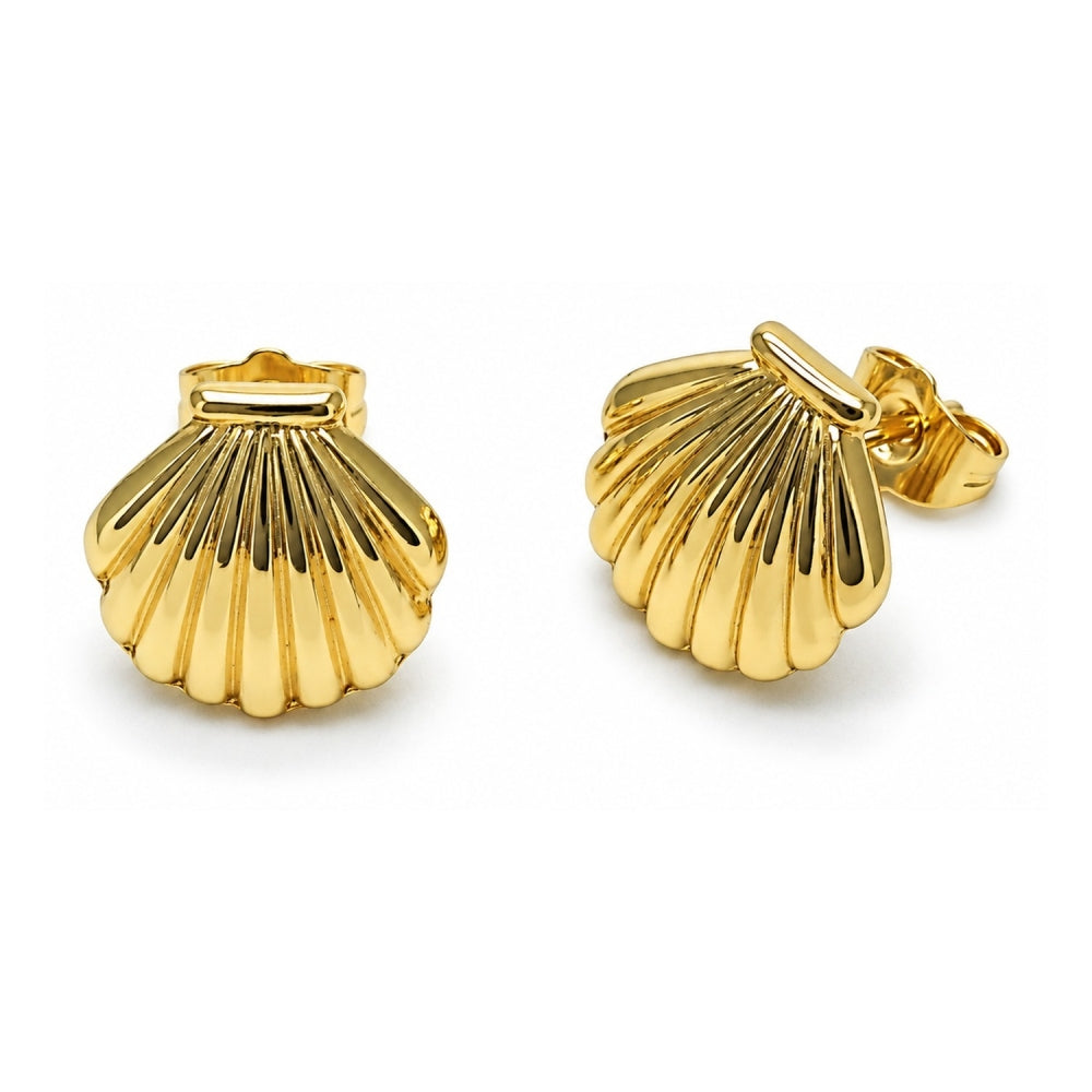 Oro Laminado Stud Earring, Gold Filled Style Shell and Hollow Design, Polished, Golden Finish