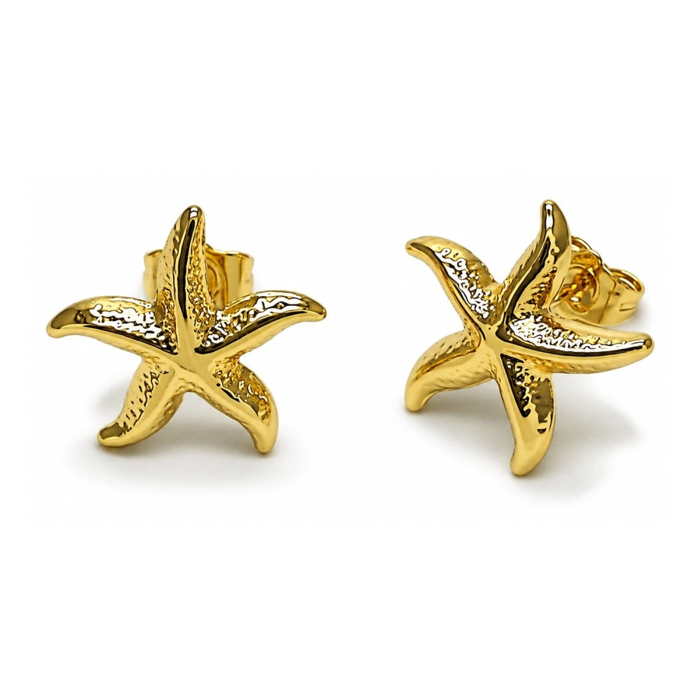 Oro Laminado Stud Earring, Gold Filled Style Star and Hollow Design, Polished, Golden Finish