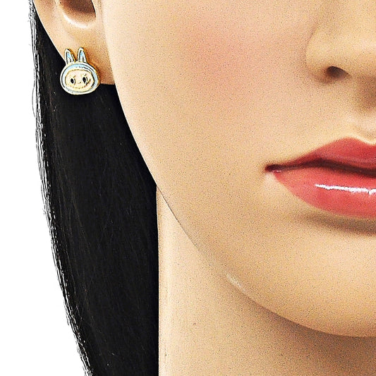 Oro Laminado Stud Earring, Gold Filled Style Turquoise Enamel Finish, Golden Finish