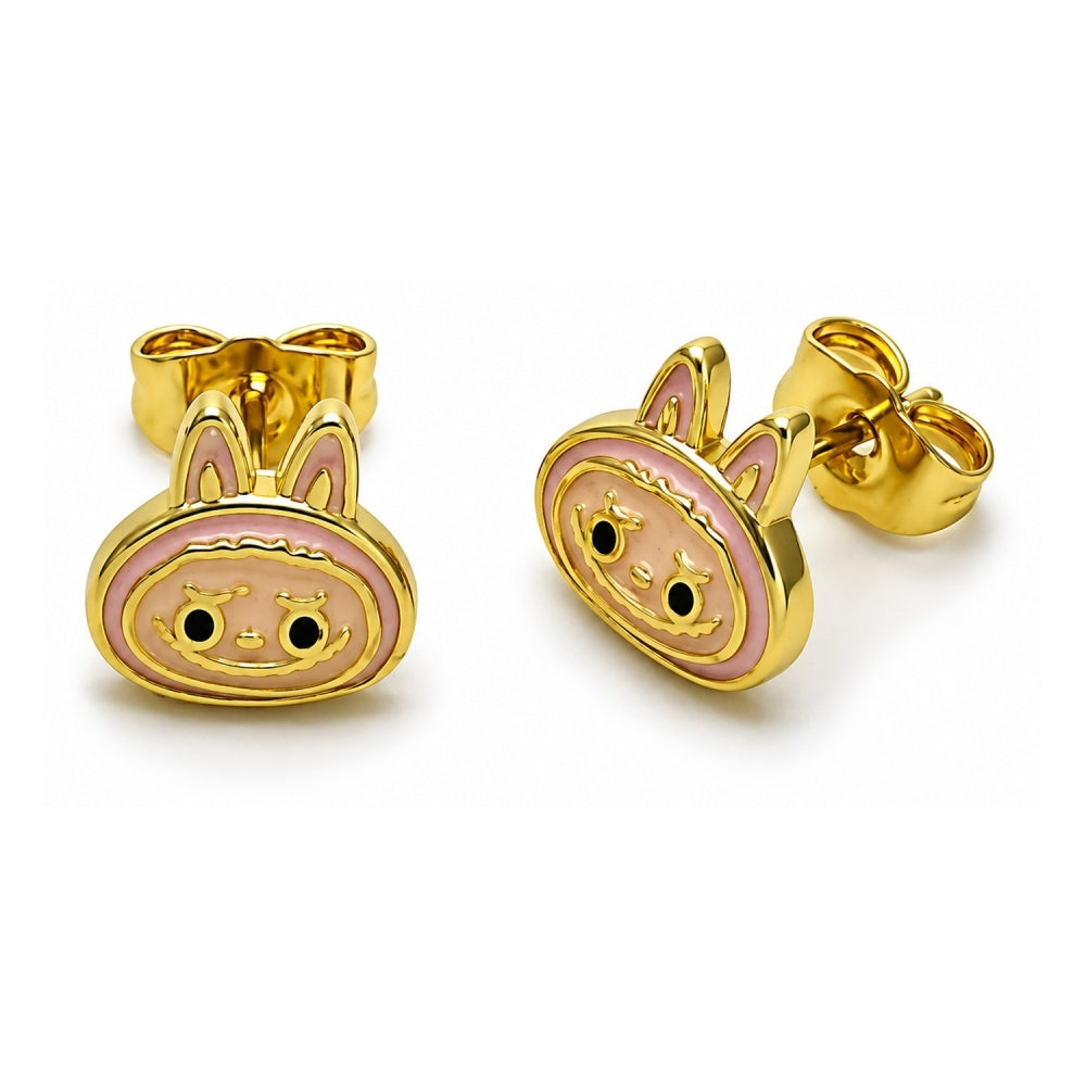Oro Laminado Stud Earring, Gold Filled Style Pink Enamel Finish, Golden Finish