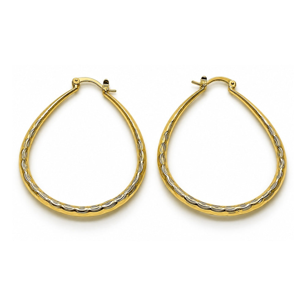 Oro Laminado Medium Hoop, Gold Filled Style Hollow Design, Diamond Cutting Finish, Golden Finish