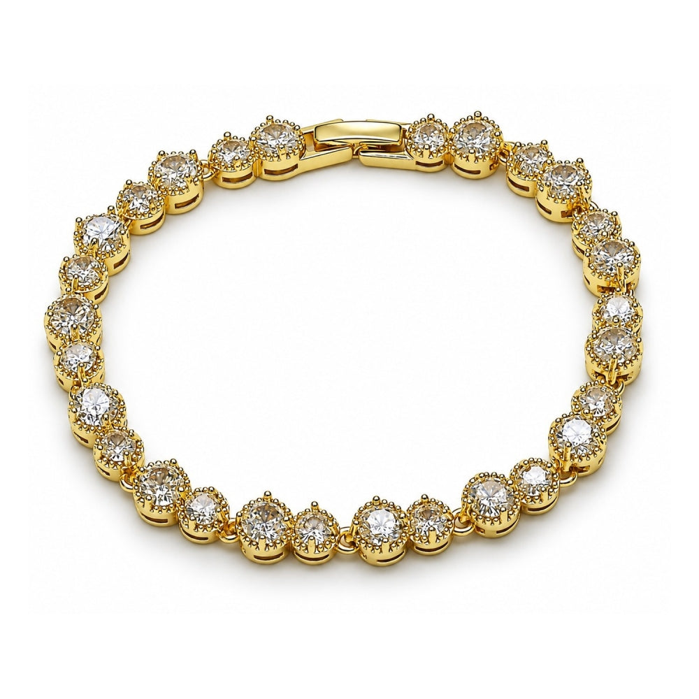 Oro Laminado Tennis Bracelet, Gold Filled Style with White Cubic Zirconia, Polished, Golden Finish