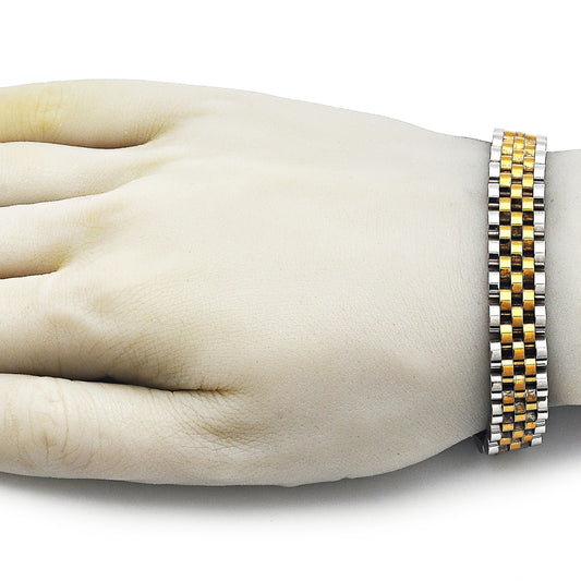 Stainless Steel Solid Bracelet, Polished, Two Tone