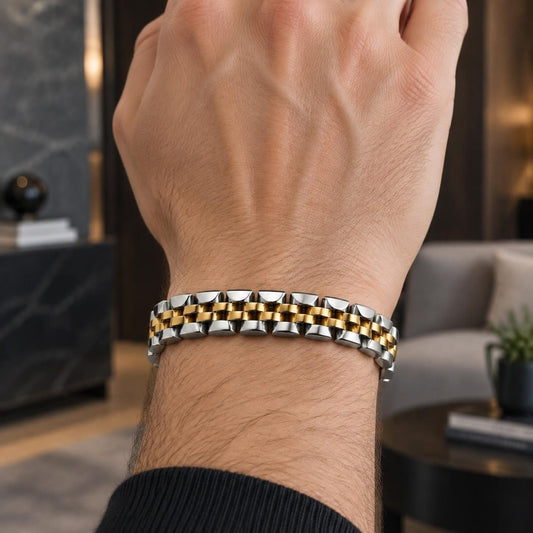 Stainless Steel Solid Bracelet, Polished, Two Tone