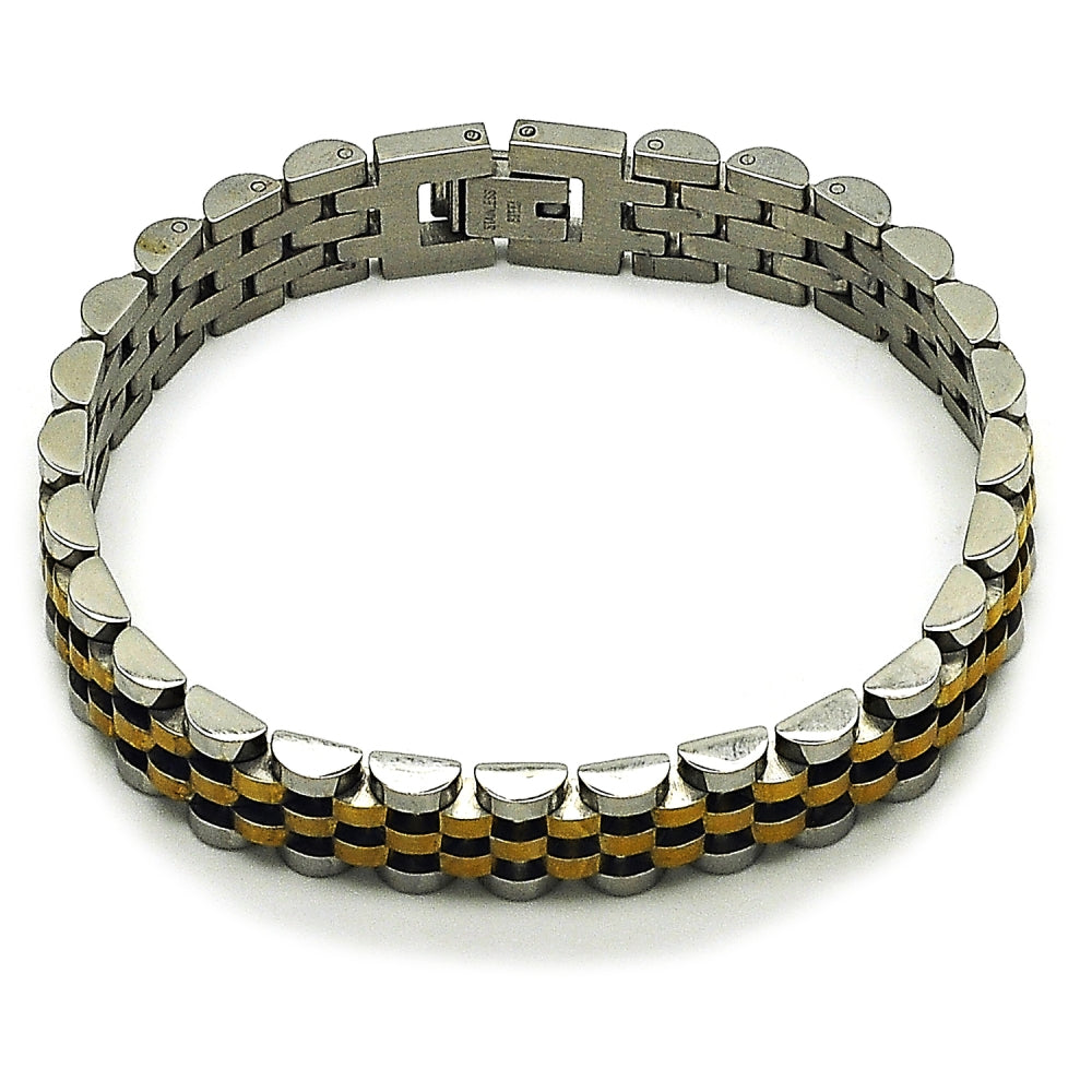 Stainless Steel Solid Bracelet, Polished, Two Tone