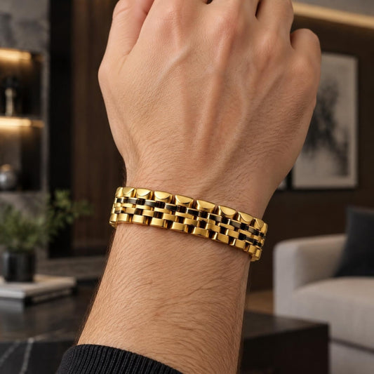 Stainless Steel Solid Bracelet, Polished, Golden Finish