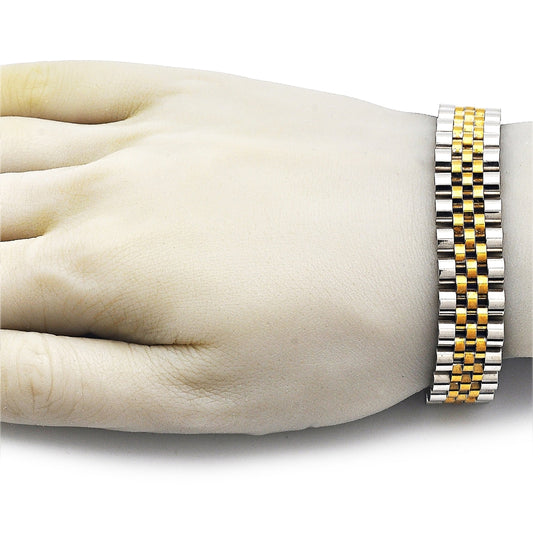 Stainless Steel Solid Bracelet, Polished, Two Tone