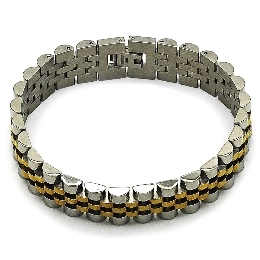 Stainless Steel Solid Bracelet, Polished, Two Tone