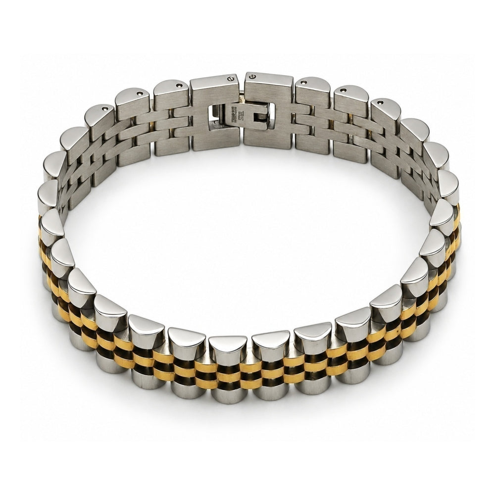 Stainless Steel Solid Bracelet, Polished, Two Tone