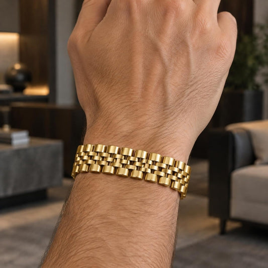 Stainless Steel Solid Bracelet, Polished, Golden Finish