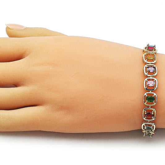 Oro Laminado Tennis Bracelet, Gold Filled Style with Multicolor Cubic Zirconia, Polished, Golden Finish