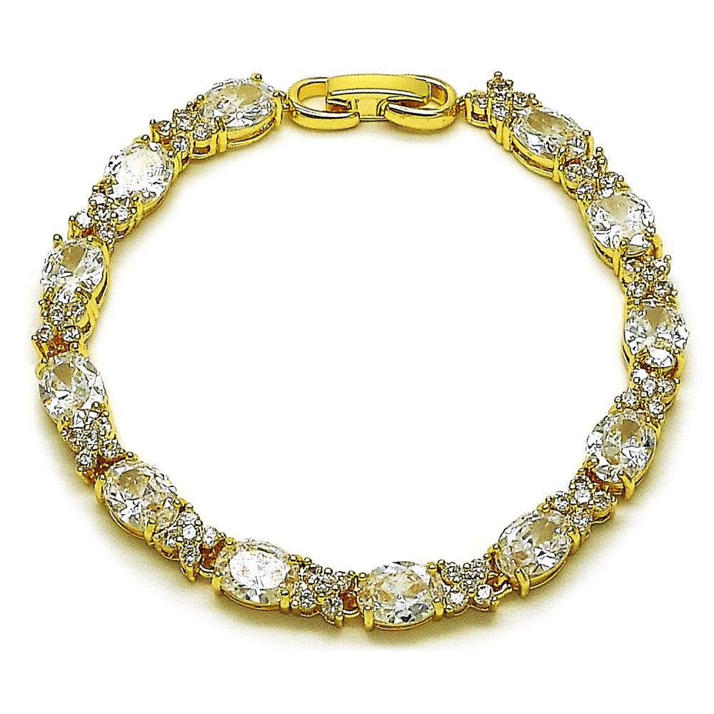 Oro Laminado Tennis Bracelet, Gold Filled Style with White Cubic Zirconia, Polished, Golden Finish