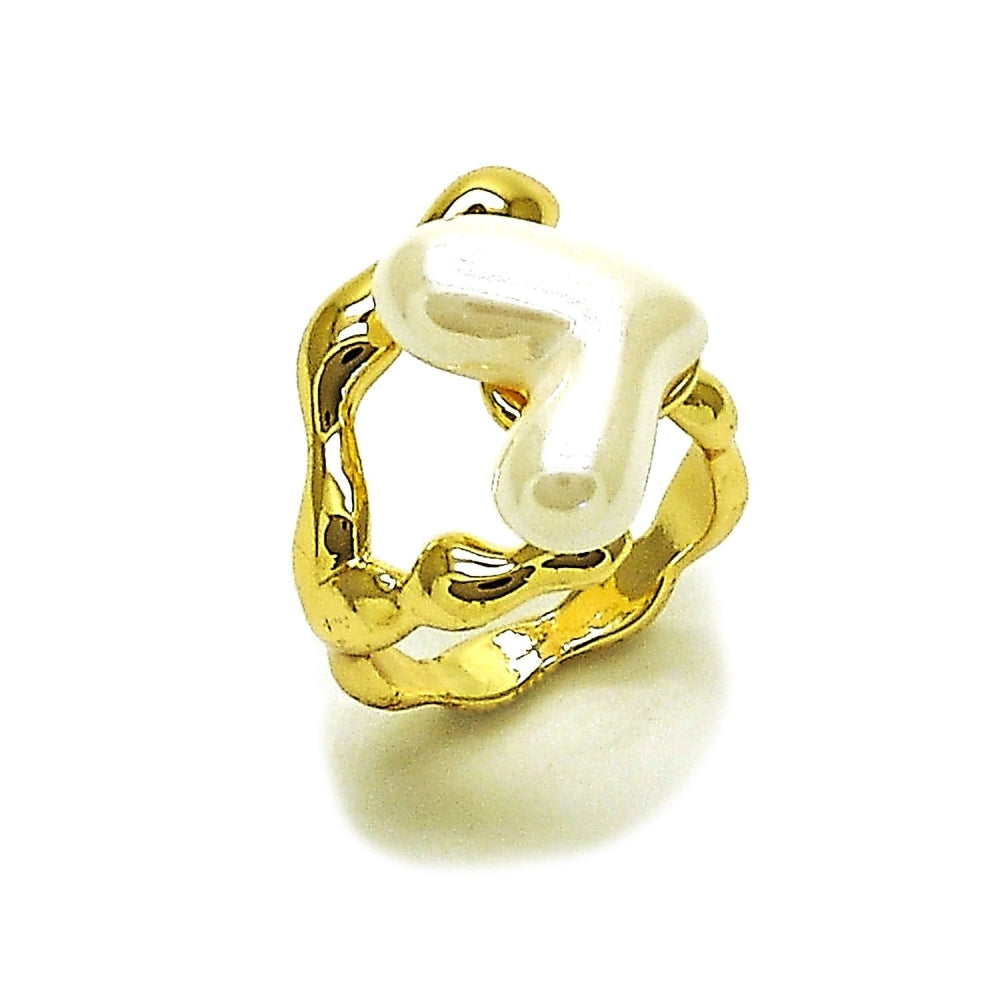 Oro Laminado Multi Stone Ring, Gold Filled Style Heart Design, with Ivory Mother of Pearl, Polished, Golden Finish