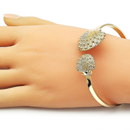 Oro Laminado Individual Bangle, Gold Filled Style Shell Design, Diamond Cutting Finish, Golden Finish