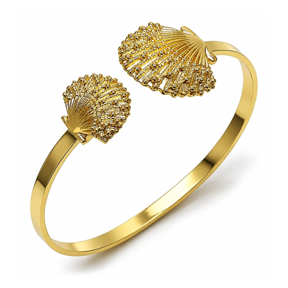 Oro Laminado Individual Bangle, Gold Filled Style Shell Design, Diamond Cutting Finish, Golden Finish