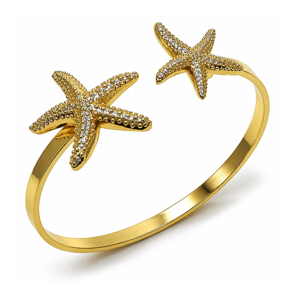 Oro Laminado Individual Bangle, Gold Filled Style Star Design, Diamond Cutting Finish, Golden Finish