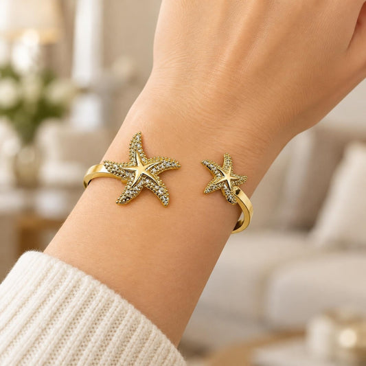 Oro Laminado Individual Bangle, Gold Filled Style Star Design, Polished, Golden Finish