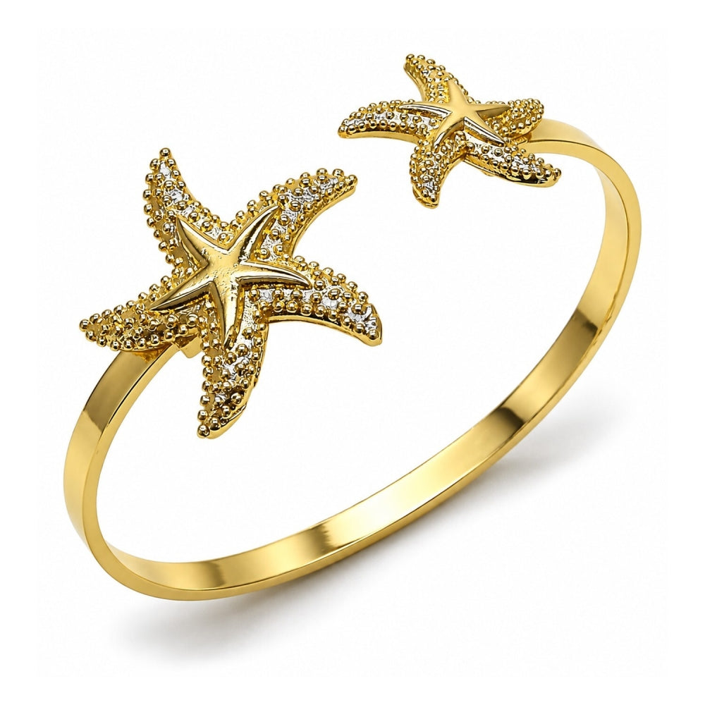 Oro Laminado Individual Bangle, Gold Filled Style Star Design, Polished, Golden Finish