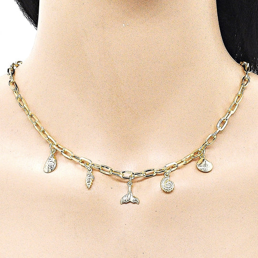 Oro Laminado Fancy Necklace, Gold Filled Style Shell and Snail Design, Polished, Golden Finish