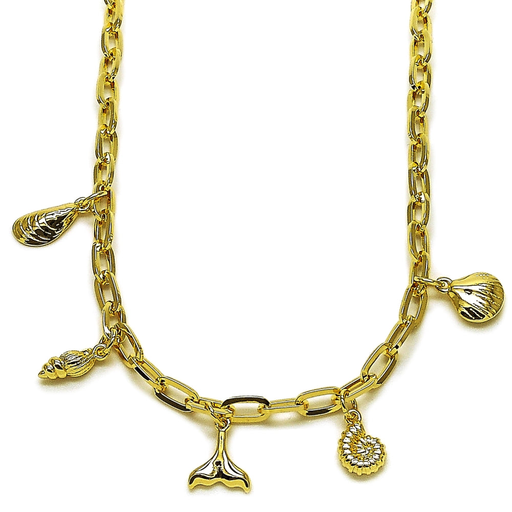 Oro Laminado Fancy Necklace, Gold Filled Style Shell and Snail Design, Polished, Golden Finish