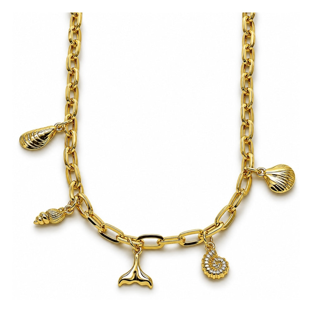 Oro Laminado Fancy Necklace, Gold Filled Style Shell and Snail Design, Polished, Golden Finish