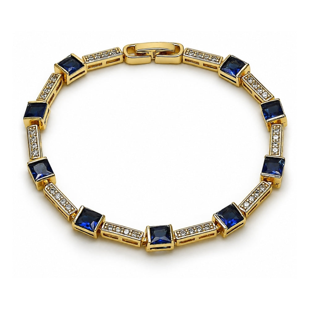 Oro Laminado Tennis Bracelet, Gold Filled Style with Sapphire Blue and White Cubic Zirconia, Polished, Golden Finish