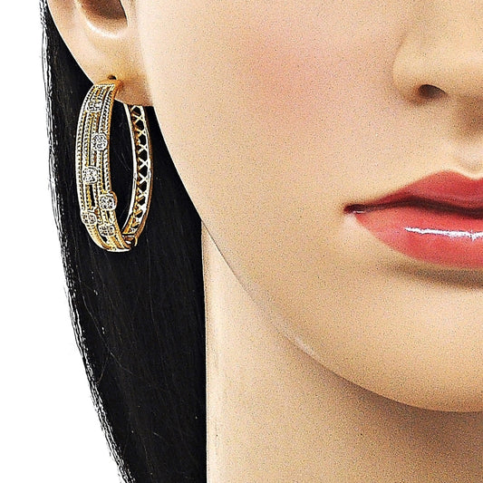 Oro Laminado Huggie Hoop, Gold Filled Style with White Micro Pave, Polished, Golden Finish