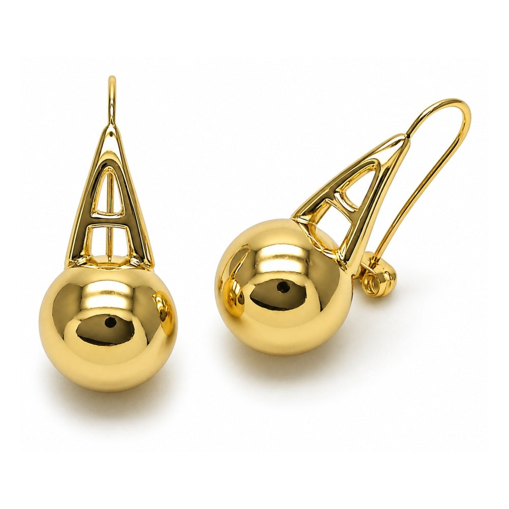 Oro Laminado Stud Earring, Gold Filled Style Ball and Hollow Design, Polished, Golden Finish