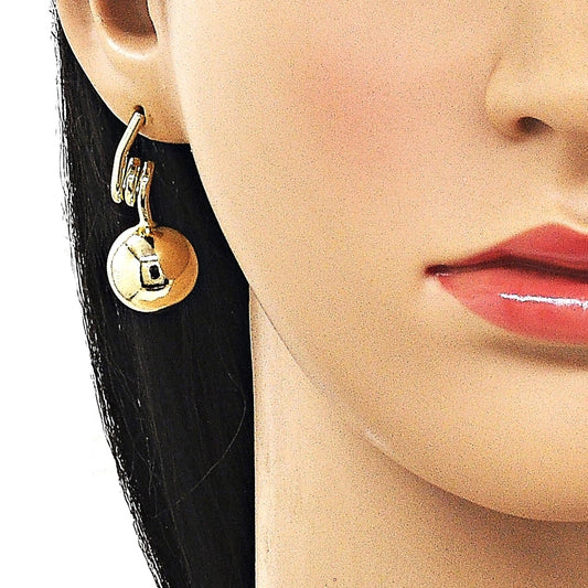 Oro Laminado Stud Earring, Gold Filled Style Ball and Hollow Design, Polished, Golden Finish