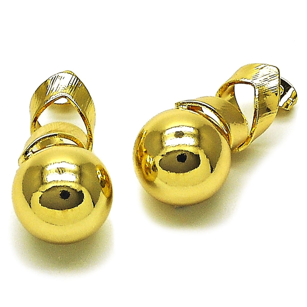 Oro Laminado Stud Earring, Gold Filled Style Ball and Hollow Design, Polished, Golden Finish