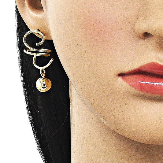 Oro Laminado Dangle Earring, Gold Filled Style Ball Design, Polished, Golden Finish