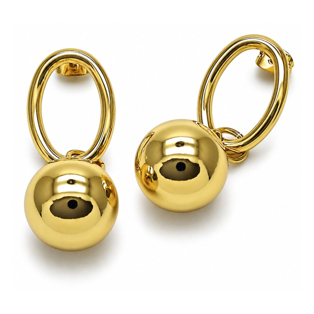 Oro Laminado Dangle Earring, Gold Filled Style Ball Design, Polished, Golden Finish