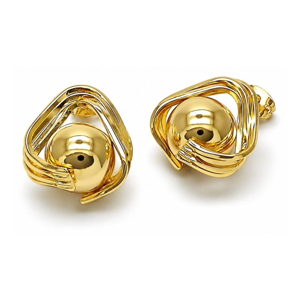 Oro Laminado Stud Earring, Gold Filled Style Ball Design, Polished, Golden Finish