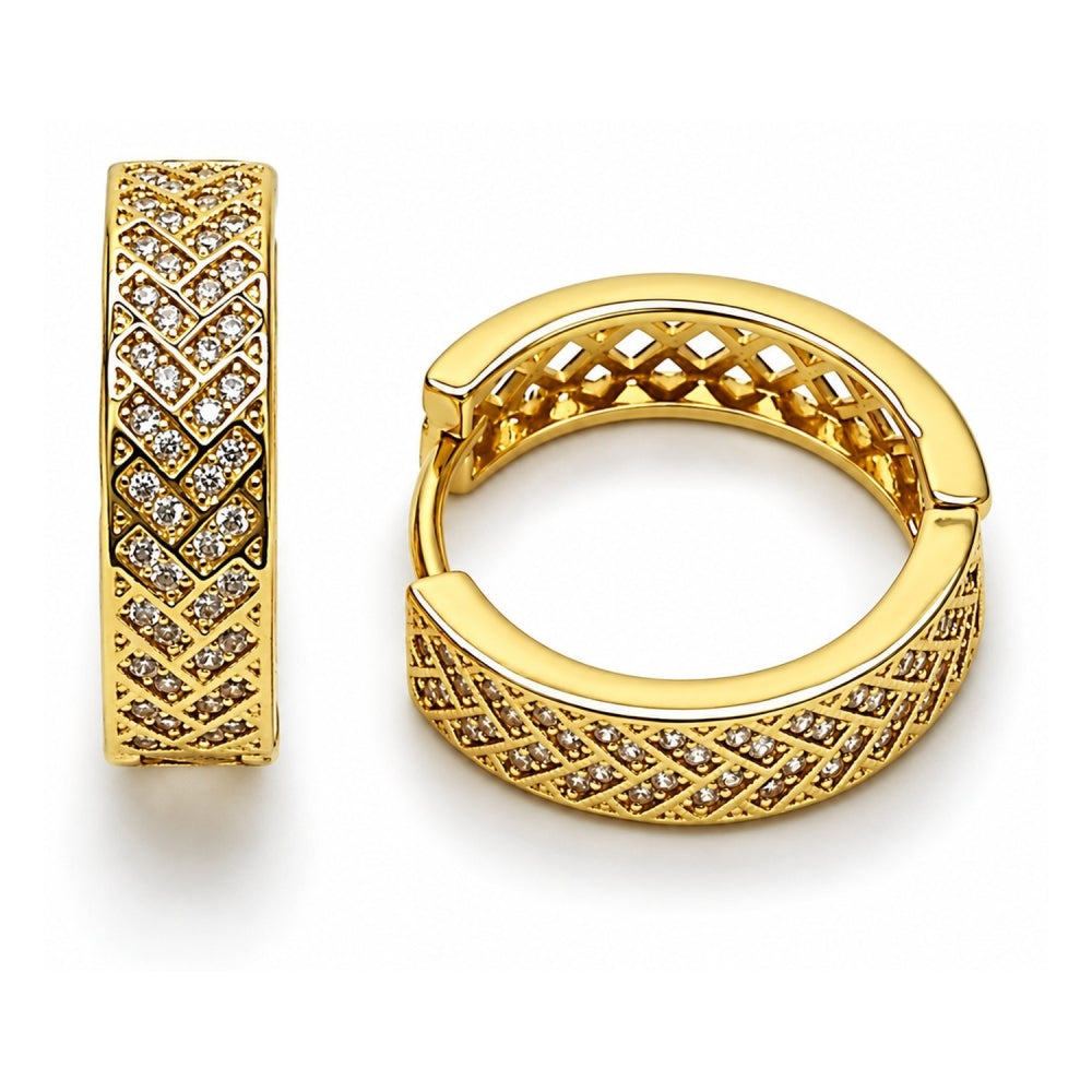 Oro Laminado Huggie Hoop, Gold Filled Style with White Cubic Zirconia, Polished, Golden Finish