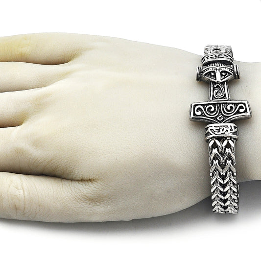 Stainless Steel Fancy Bracelet, Anchor and Square Franco Design, Polished, Steel Finish