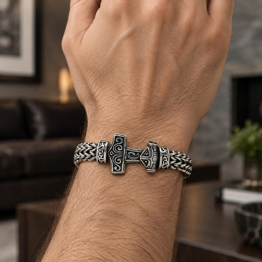 Stainless Steel Fancy Bracelet, Anchor and Square Franco Design, Polished, Steel Finish
